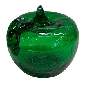 Vintage Green Crackled Glass Apple Sculpture